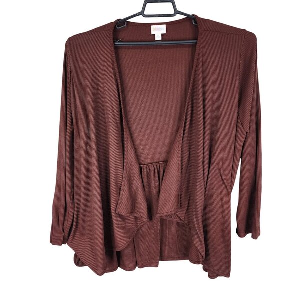 Womens Brown LuLaRoe Ribbed Open Front Cardigan Sweater Long Sleeve Size XL - Picture 1 of 8